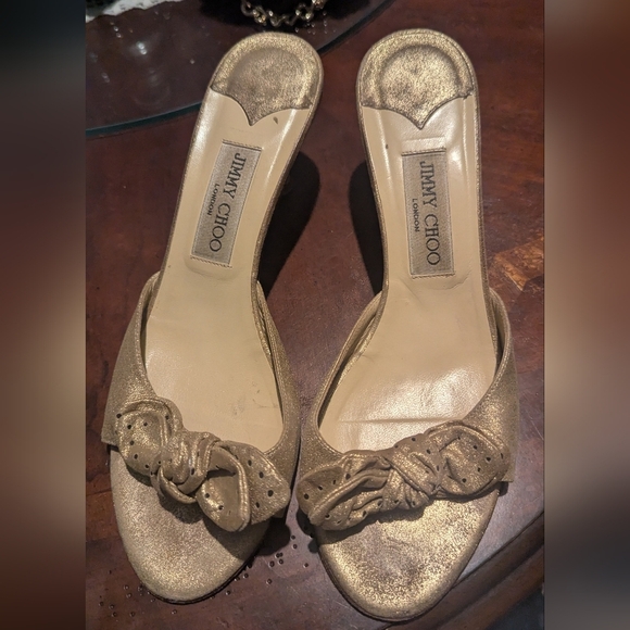 Jimmy Choo Gold Bow Mules - Picture 1 of 1